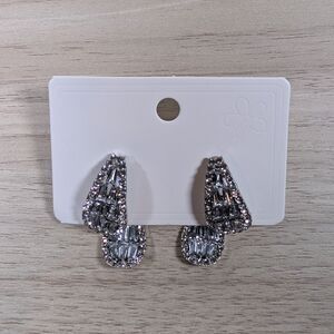 Rhinestone Dangle Earrings Silver Tone Baguette Crystal Drop Earrings